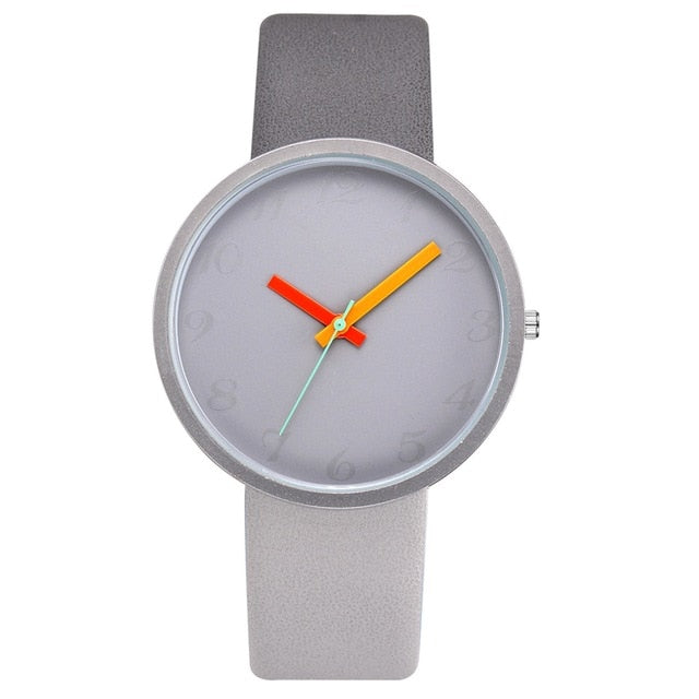 Women Watch Gray Contrast Leather