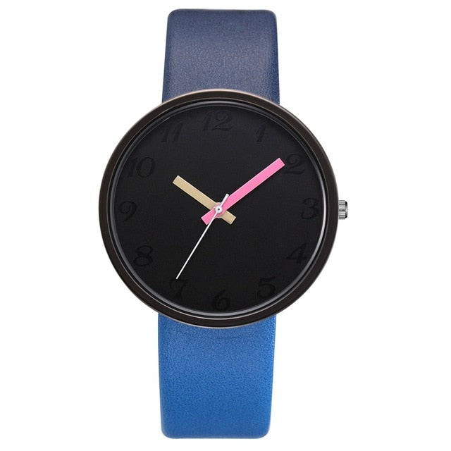 Women Watch Gray Contrast Leather