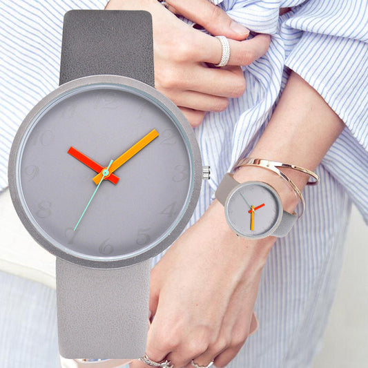 Women Watch Gray Contrast Leather